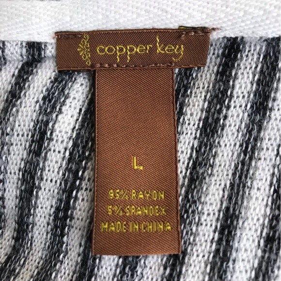 Copper Key Long Black White Stripe Duster Open Front Hooded Sweater Size Large - Picture 6 of 11